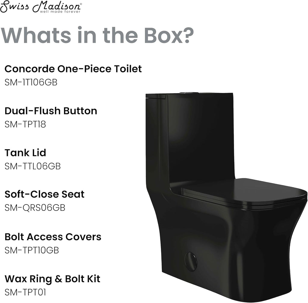 Concorde One Piece Square Toilet Dual Flush in Glossy Black 1.1/1.6 gpf