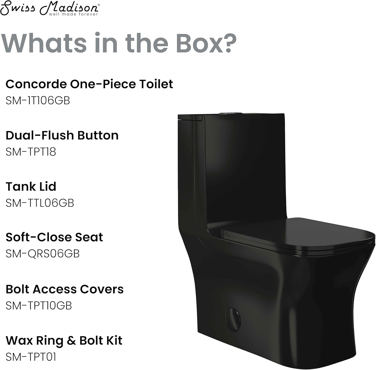 Concorde One Piece Square Toilet Dual Flush in Glossy Black 1.1/1.6 gpf