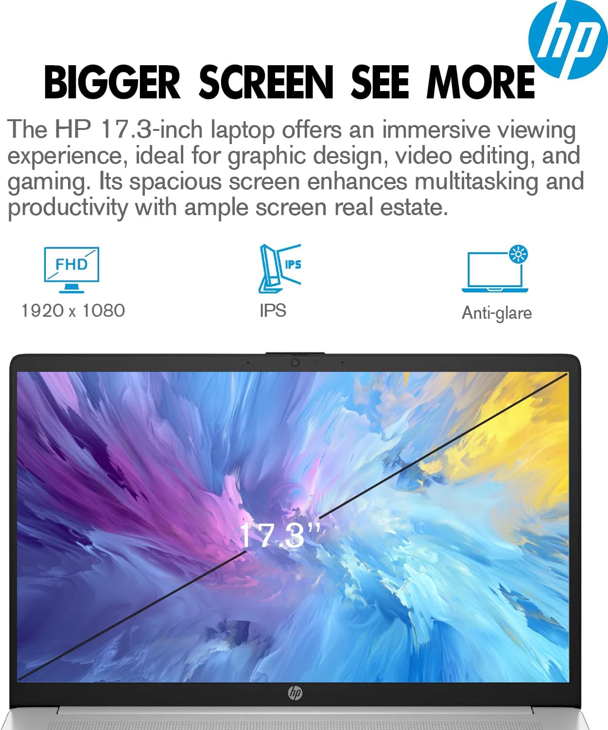HP 17.3 Inch Laptop Computer, 17 IPS FHD Business Laptop PC, Intel 8-Core i3, 32GB RAM, 1TB SSD, Windows 11 Pro Laptop, USB-C, HDMI, Full-Size Keyboard, Camera