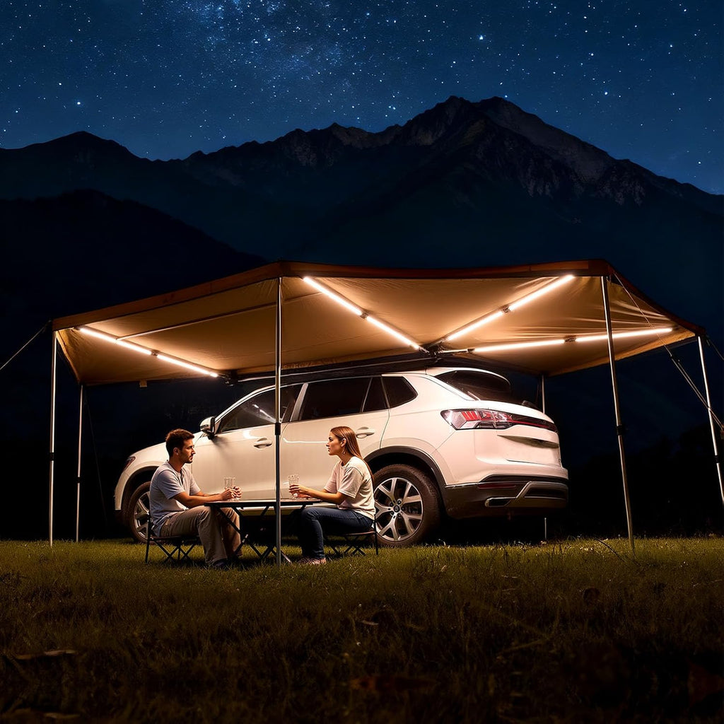 VEVOR 270 Degree Awning with Bulit-in LED Light 3 Colors, 117 sq.ft Driver Side Vehicle Awning, UV50+ Waterproof Car Side Awnings, All-Weather Overland Awnings Car Shelter for SUV Truck Camping