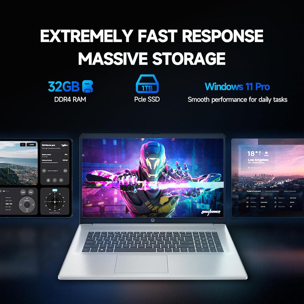 HP 17 Inch Laptop Computer, 17.3' FHD IPS Business Laptop PC, AMD Ryzen 5 (6-Cores), Windows 11 Pro, 32GB RAM 1TB SSD, Copilot AI, 10-Key Number Pad, Type-C, Wi-Fi 6, for Business, Students & Home