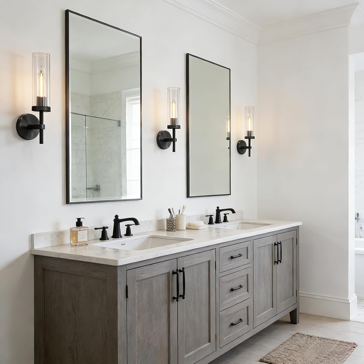 Knurled Wall Sconces Set of Two, Black Wall Sconce Lights, 14' Black Bathroom Wall Sconces, Glass Linear Sconce Wall Lighting, Vanity Lights Bathroom Light Fixture Wall Lights for Living Room