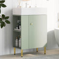 21.6-Inch Bathroom Vanity with Sink, Free Standing Vanity Cabinet with Storage Cabinet & Left Two-Tier Shelf, Solid Wood Bath Vanity Organizer with Ceramic Sink for Bathroom, Green