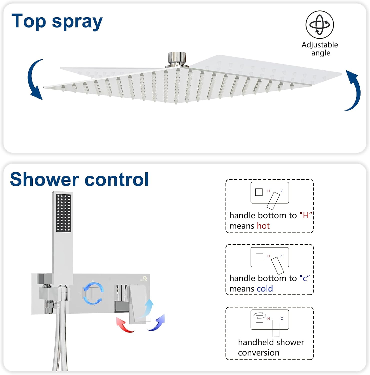 Integrated Shower Niche with Shower Head and Hand Shower, Qeke Stainless Steel Shower Tower System with Led Lights, 2-Tiers No Tile Needed Shower Niche for Bathroom in Gunmetal Black (Brushed Shower)