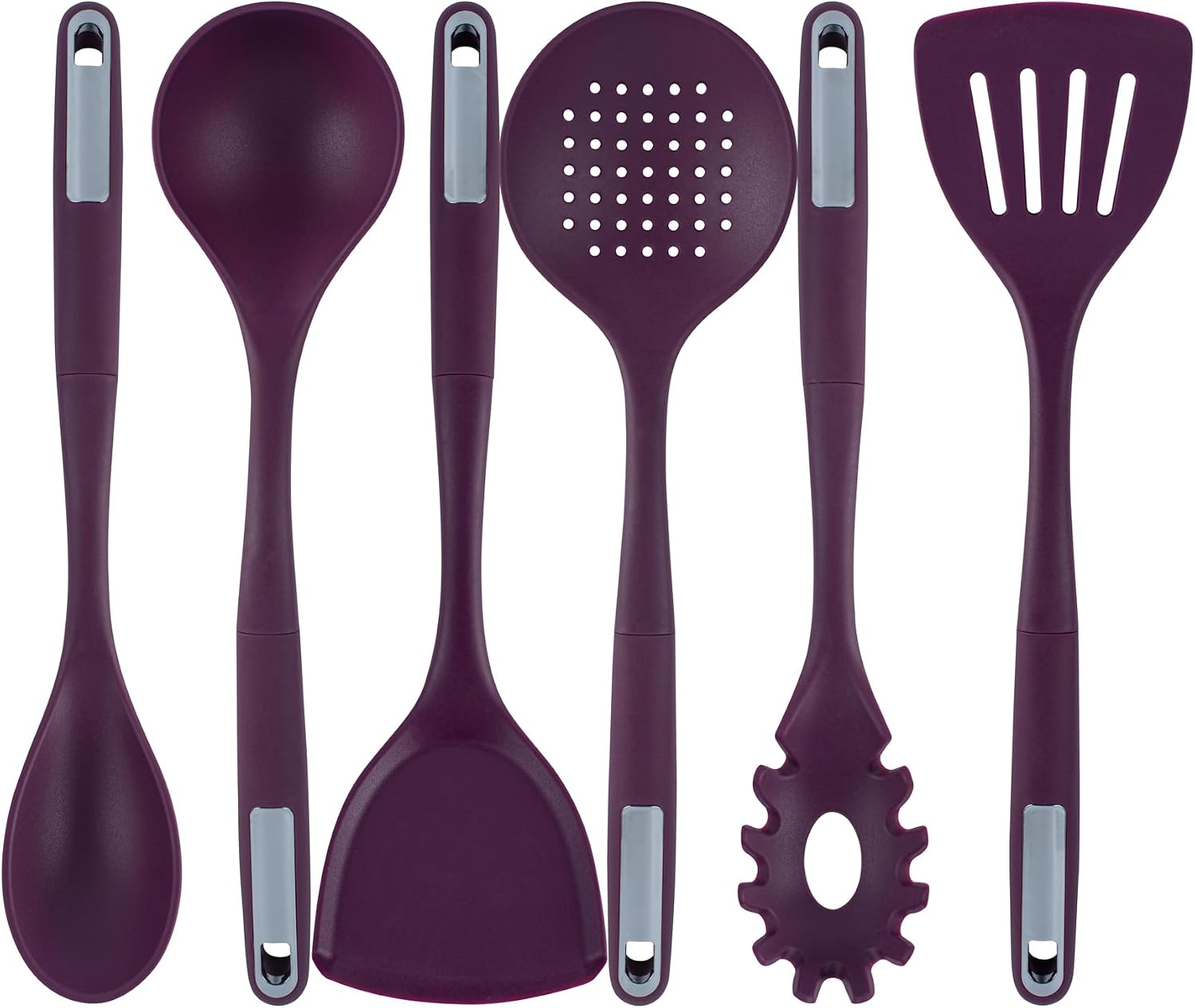 Restaurantware Silicone Utensil Set Pack of 10 Non-Slip Handle 6-Piece Kitchen Tool Set, Heat-Resistant Dishwasher-Friendly Cooking Accessories, Durable Purple Cooking Utensils