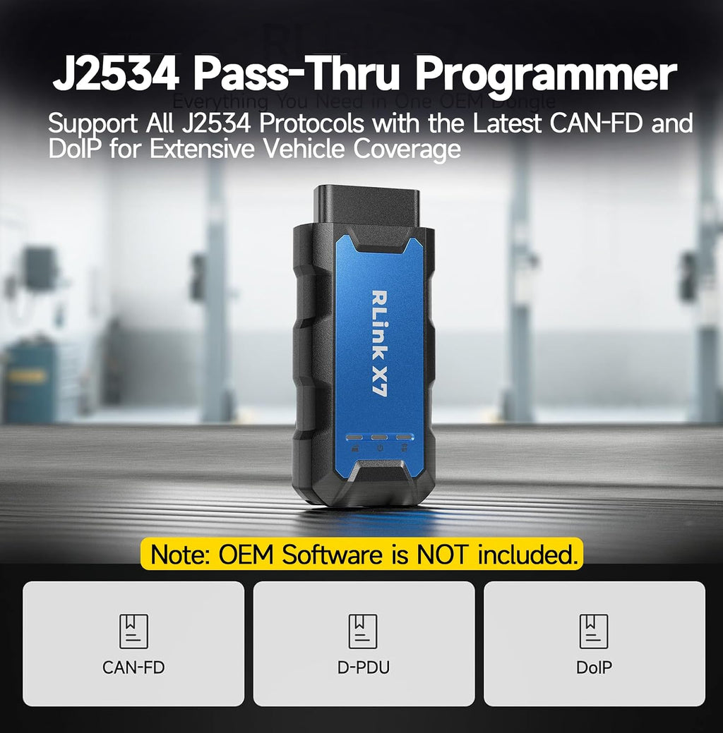 TOPDON J2534 VCI Tool, High-Speed EnhancedJ2534 VCI, J2534 Pass-Thru OEM Functions and Diagnostic Tool, Supports J2534/D-PDU/CAN-FD/DoIP, 8 Vehicle Brands Supported, RLink X7