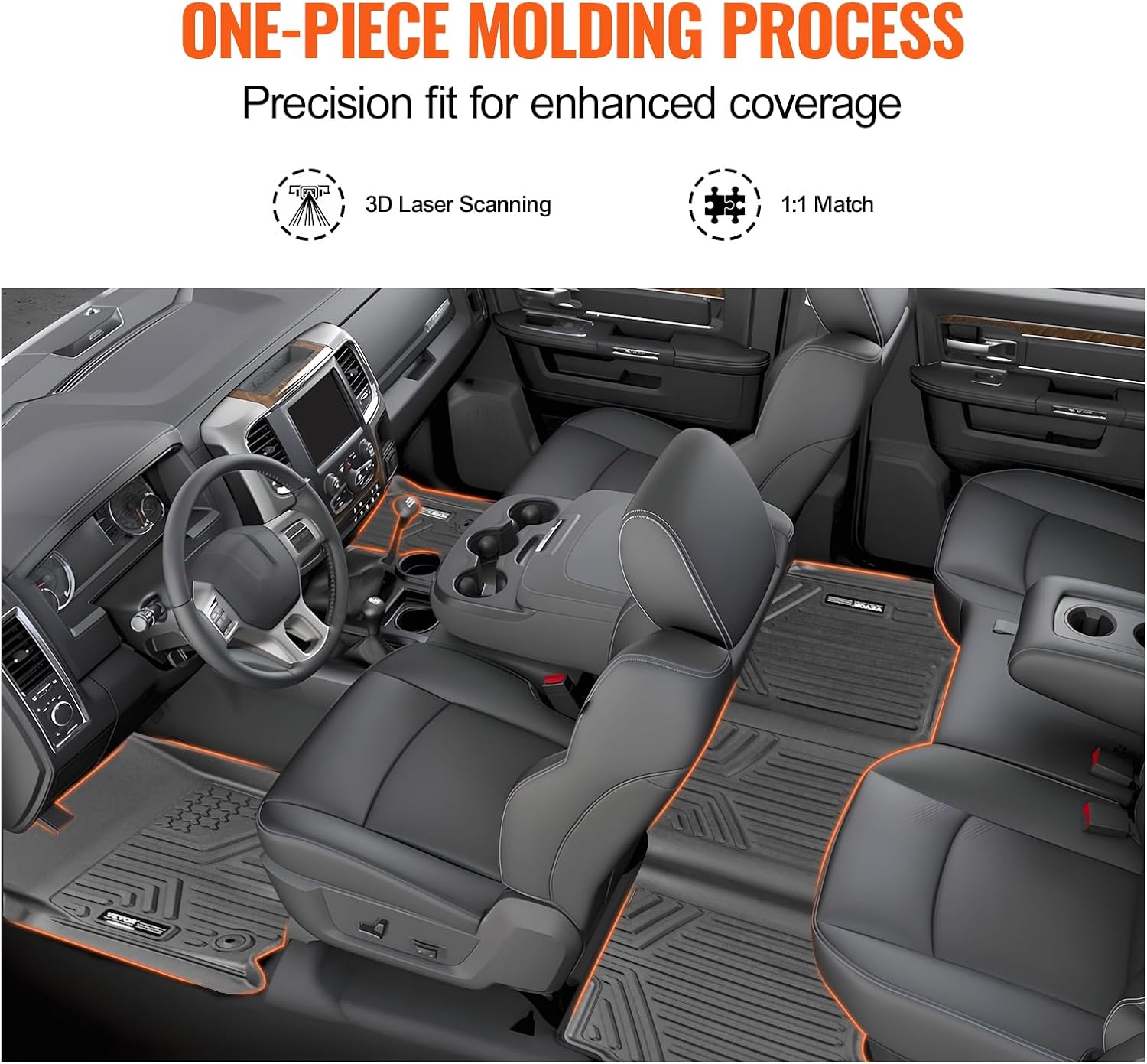 VEVOR Automotive Floor Mats, Fits for Dodge Ram 1500/2500/3500, Crew cab only 1500 Classic 2013-2018/2019-2022, 3 pcs Front, 2nd Row Liners, All Weather Custom Fit TPE Vehicle Mats for Trucks, Black
