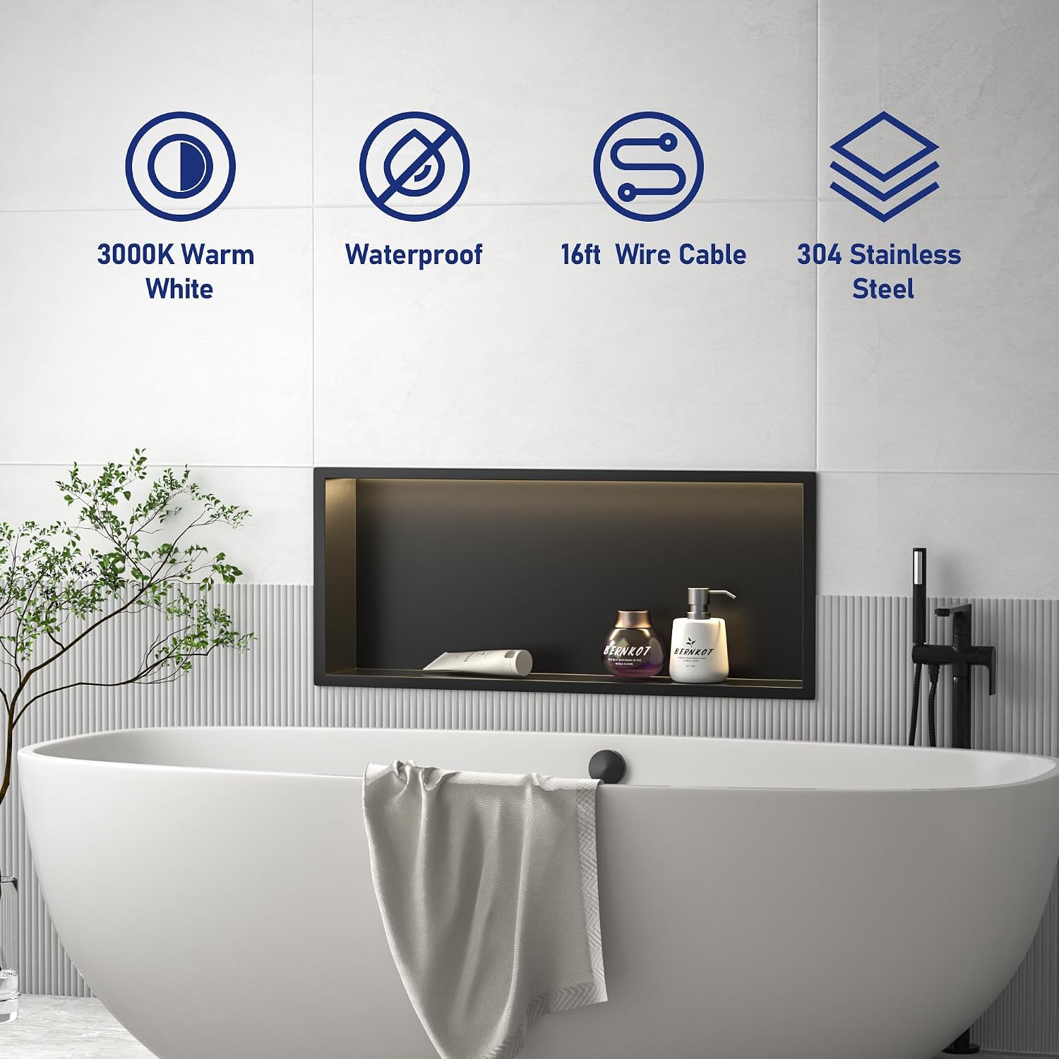 Led Shower Niche 30' X 12' Matte Black 304 Stainless Steel with Lighting Waterproof No Tile Need Shower Shelf for Bathroom Recessed Wall Shelf Horizontal Niche