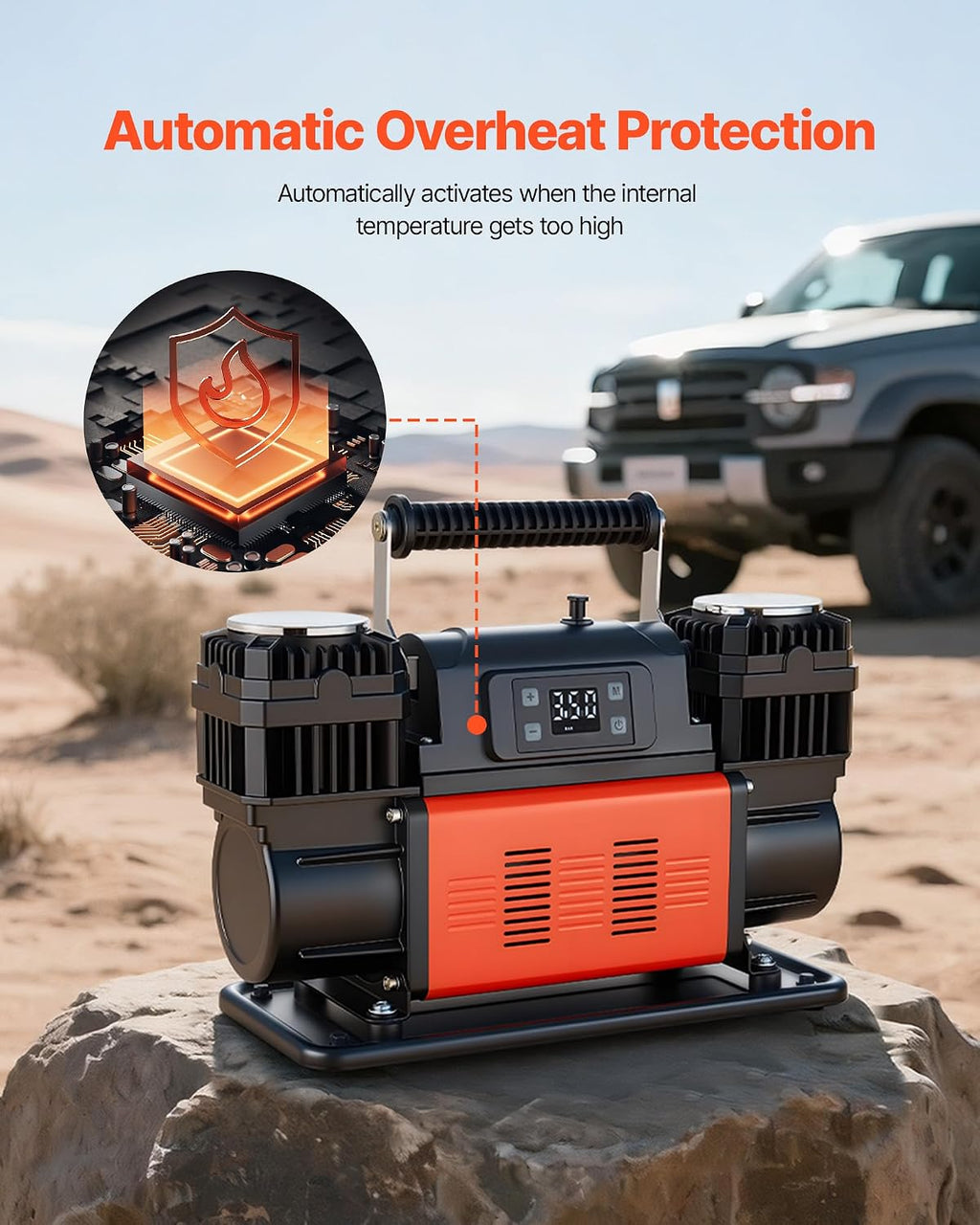 VEVOR Dual-Cylinder Heavy Duty Air Compressor, 10.6CFM Auto-Stop Portable Tire Inflator, 12V 150PSI Offroad Air Pump with LCD Digital Display & Adapters for Truck Car SUV 4 x 4 Vehicle RV