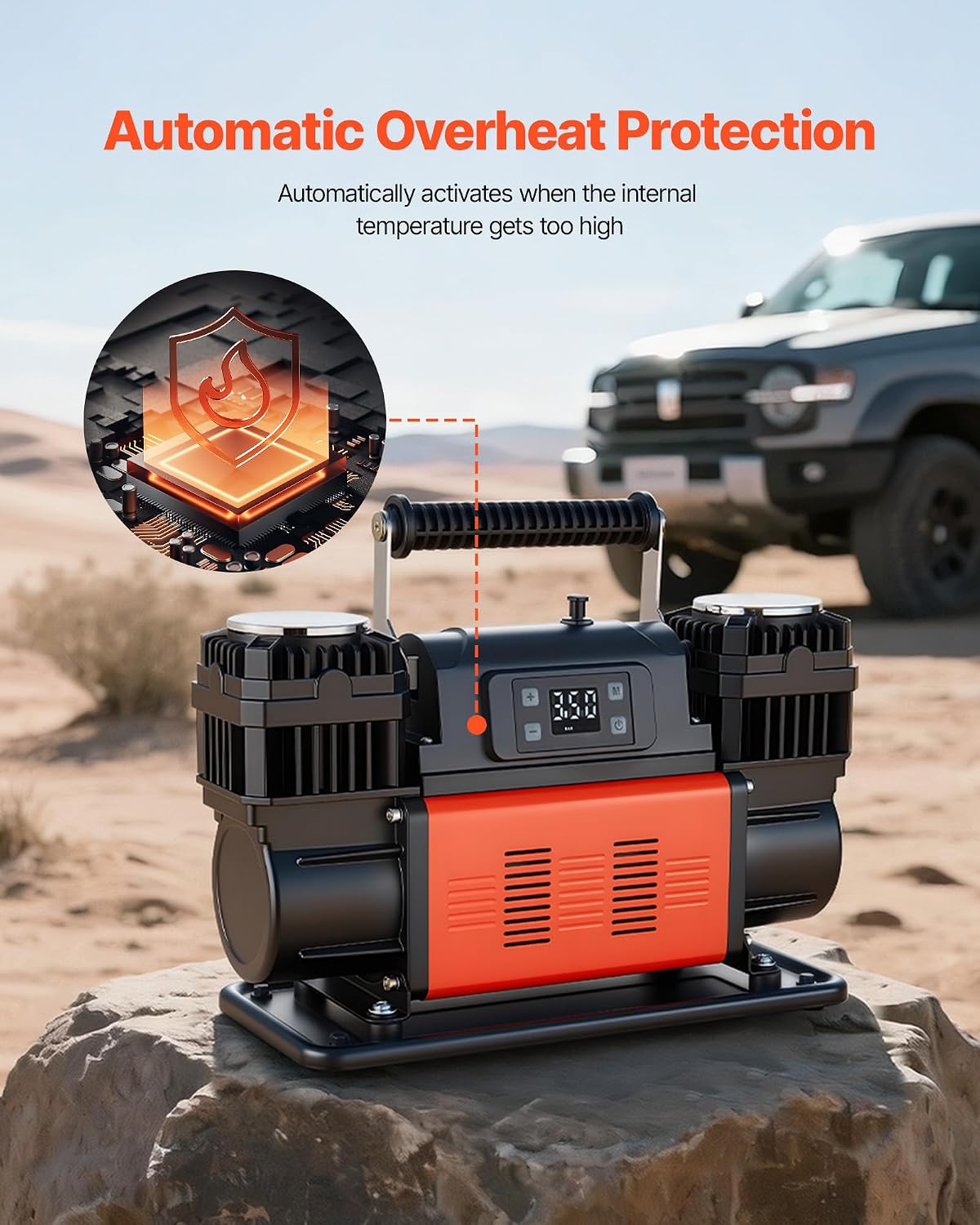 VEVOR Dual-Cylinder Heavy Duty Air Compressor, 10.6CFM Auto-Stop Portable Tire Inflator, 12V 150PSI Offroad Air Pump with LCD Digital Display & Adapters for Truck Car SUV 4 x 4 Vehicle RV