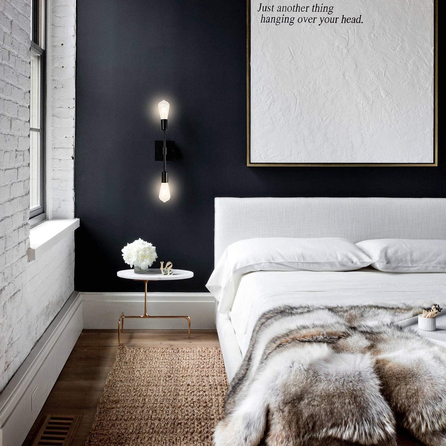 Wall Lights,E26 Industrial Retro Wrought Iron Wall Lamp Wall Sconce Lighting Fixture Bright Vanity Light Metal Wall Lamp for Bathroom,Living Room,Bedroom,Hallway, Black,2 Heads