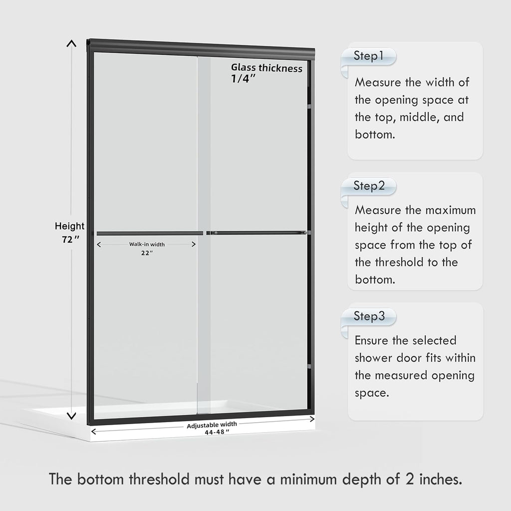 ENSO SENKA 44-48' W x 72' H Semi-Frameless Bypass Sliding Shower Door, Easy-to-Clean Treated Clear Tempered Glass, Matte Black