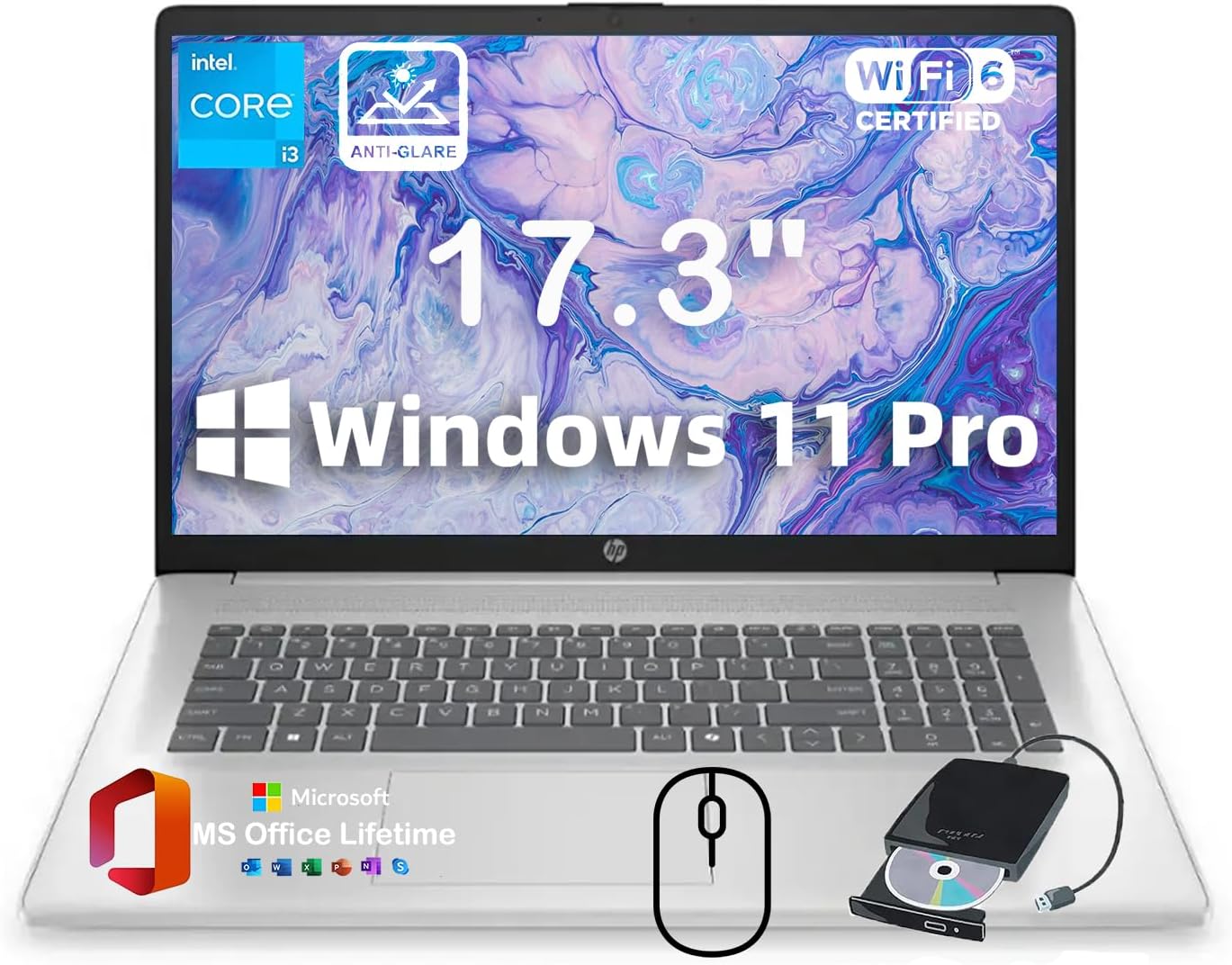 HP 17.3' Laptop for Business and Students 2025 • w/Office & External DVD Drive • HD+ Anti-Glare Display • Intel (8-Core) i3 - N305 • Win 11 Pro • Wi-Fi 6 • Copilot AI • 16GB RAM • 512GB SSD