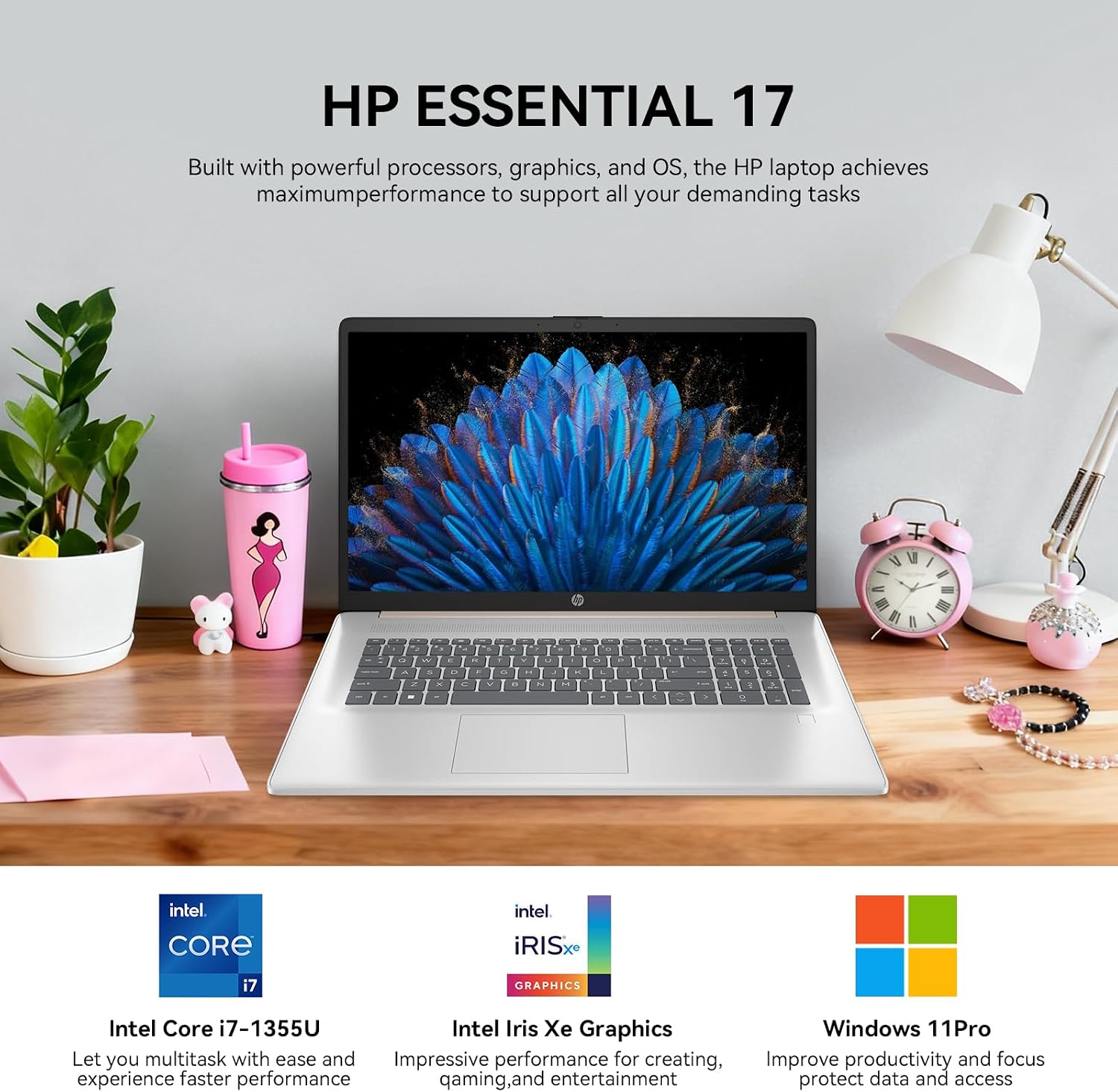 2026 HP 17 Inch Laptop Touchscreen Computer, 17.3' HD+ Touch Screen Business Laptop, 13th Gen Intel Core i7 (10-Core), Windows 11 Pro Copilot AI|Backlit Keyboard 10-Key|Rose Gold|32GB RAM 2TB SSD