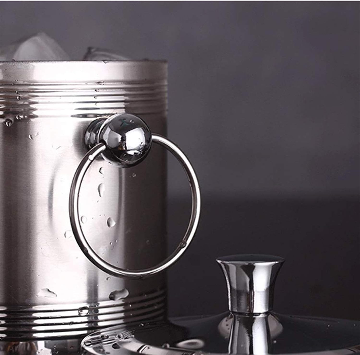 ice bucket, Candy Ice Bucket - Double Walled Stainless Steel Ice Bucket with Ice Tongs, Scoop, Lid, and Exclusive Handmade Nylon