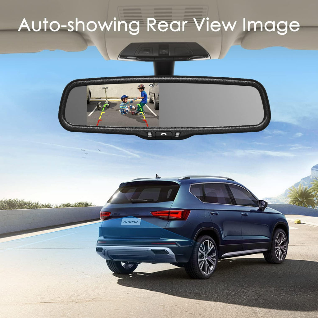 Rear View Mirror Camera with 4.3' Monitor: Super Night Vision OEM Rearview Mirror Backup Camera with IP 68 Waterproof Back Up Camera for Car, Rearview Mirror for Parking & Driving Safety AUTO-VOX T2