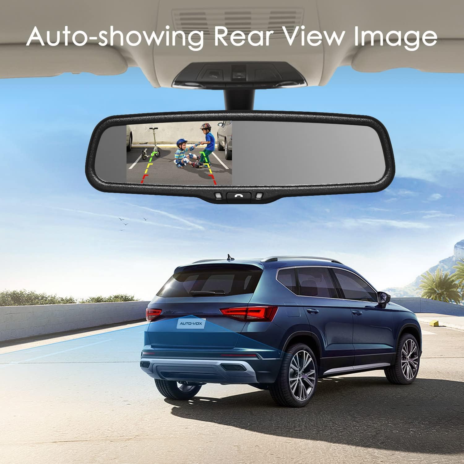 Rear View Mirror Camera with 4.3' Monitor: Super Night Vision OEM Rearview Mirror Backup Camera with IP 68 Waterproof Back Up Camera for Car, Rearview Mirror for Parking & Driving Safety AUTO-VOX T2