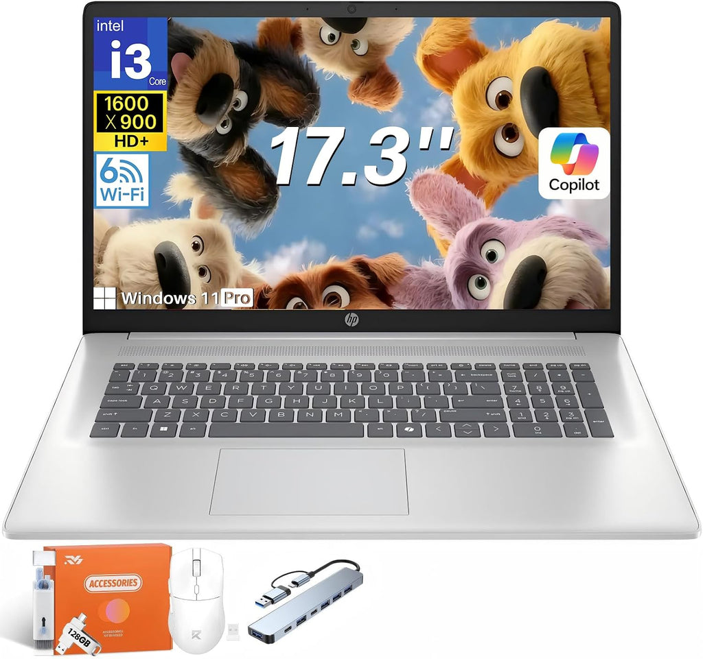 HP 2025 17 inch Laptop, Intel 8-Core i3-N305, 17.3' HD+ Anti-Glare Display, 32GB RAM, 2TB SSD, Windows 11 Pro, Copilot AI, Numeric Keypad, Wi-Fi 6, HDMI, for Business Student, w/Accessories