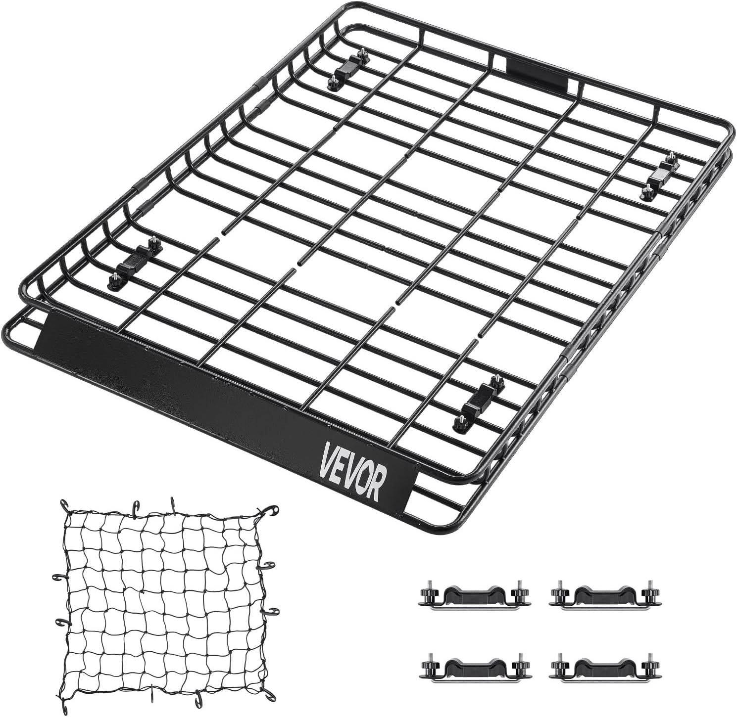 VEVOR Roof Rack Basket, 64 x 50 x 4.1 in, Universal Rooftop Cargo Carrier with Two 35.4 x 39.4 in Cargo Net,150 lbs Max Car Top Luggage Holder, 4.1 in Fence, Anti-Rust Alloy Steel, for SUV Truck Car