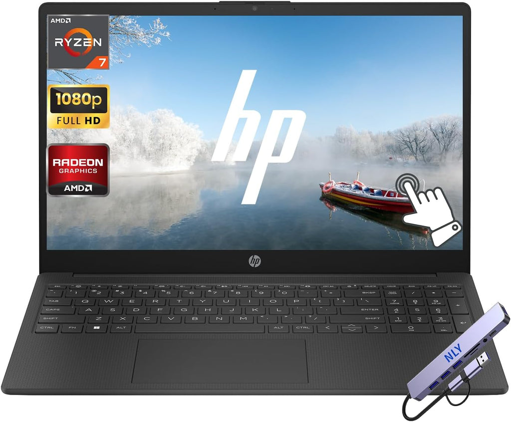 HP Touchscreen 15.6' FHD Business Laptop Computer, 16GB RAM 256GB SSD, AMD Ryzen 7 5825U (8-Core) Processor, Windows 11 Home, Numeric Keypad, Camera Privacy Shutter, HDMI, Docking Station, Black