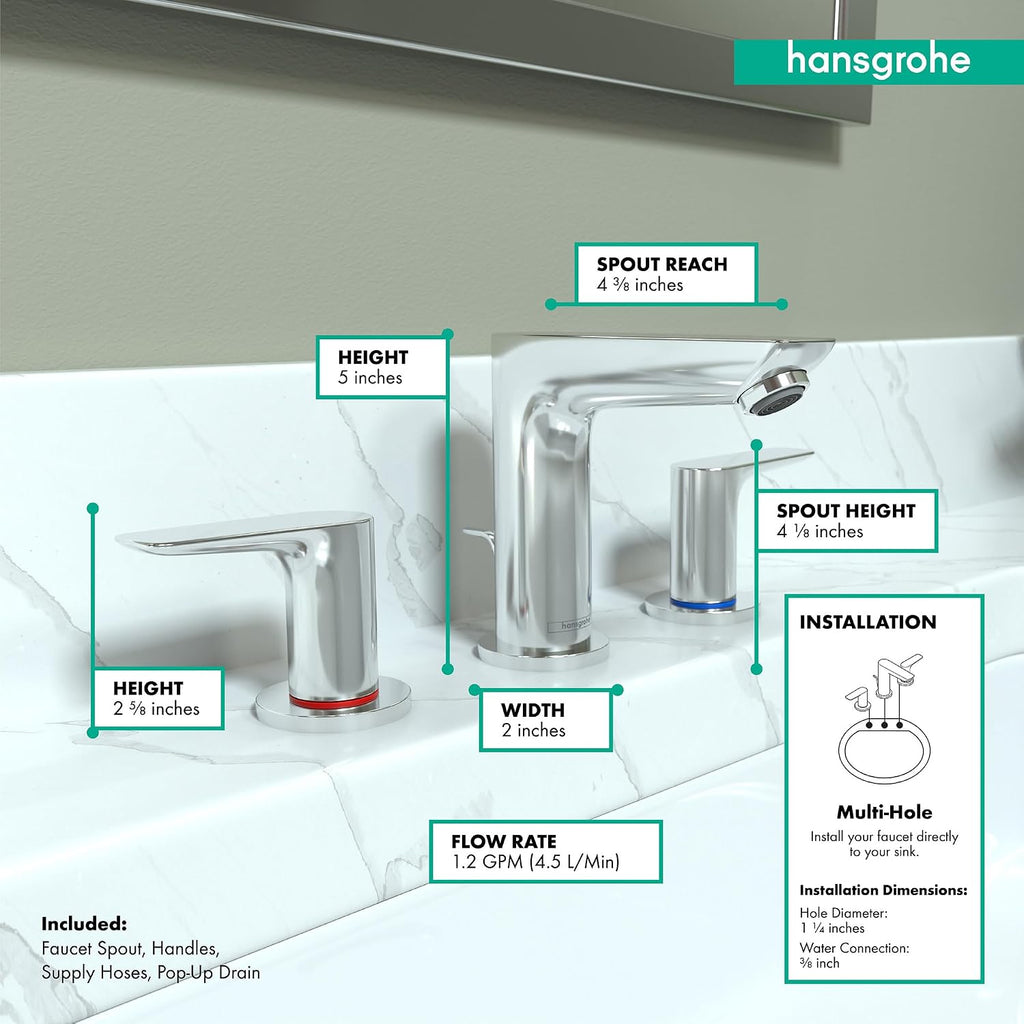 hansgrohe Talis E Modern 2-Handle 5-inch Tall Bathroom Sink Faucet in Chrome, 71733001