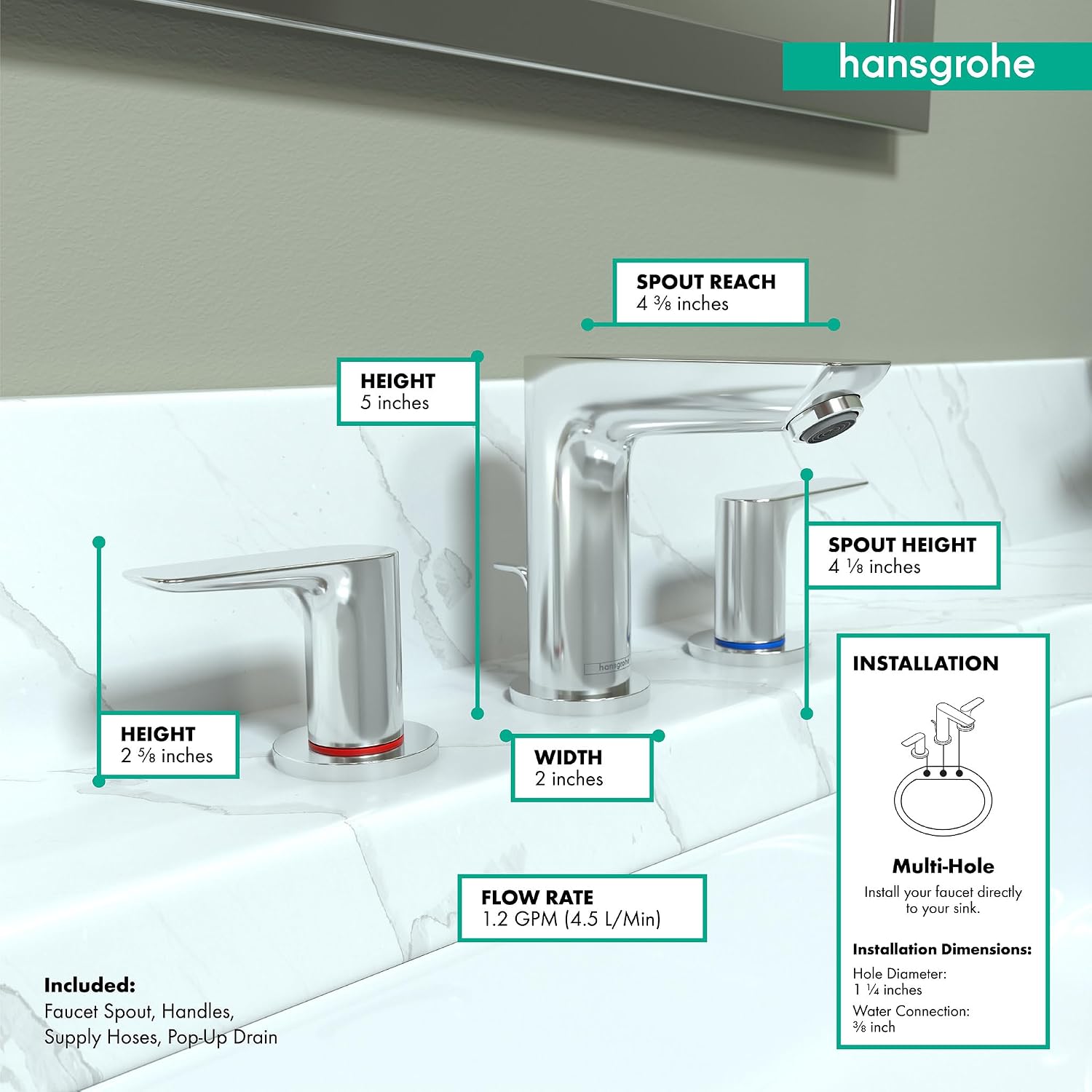 hansgrohe Talis E Modern 2-Handle 5-inch Tall Bathroom Sink Faucet in Chrome, 71733001