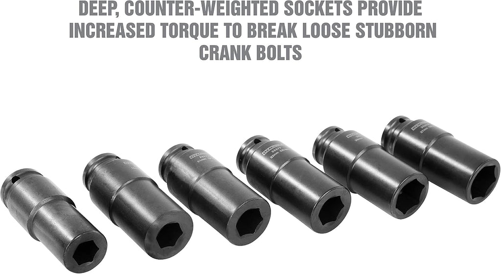 OEMTOOLS 25276 6 Piece Harmonic Balancer Puller Socket Set, Crankshaft Bolt Removal Tool Heavy Duty Impact Sockets, Harmonic Balancer Socket 17mm -27 mm, Chrome Moly Steel, 1/2' Drive