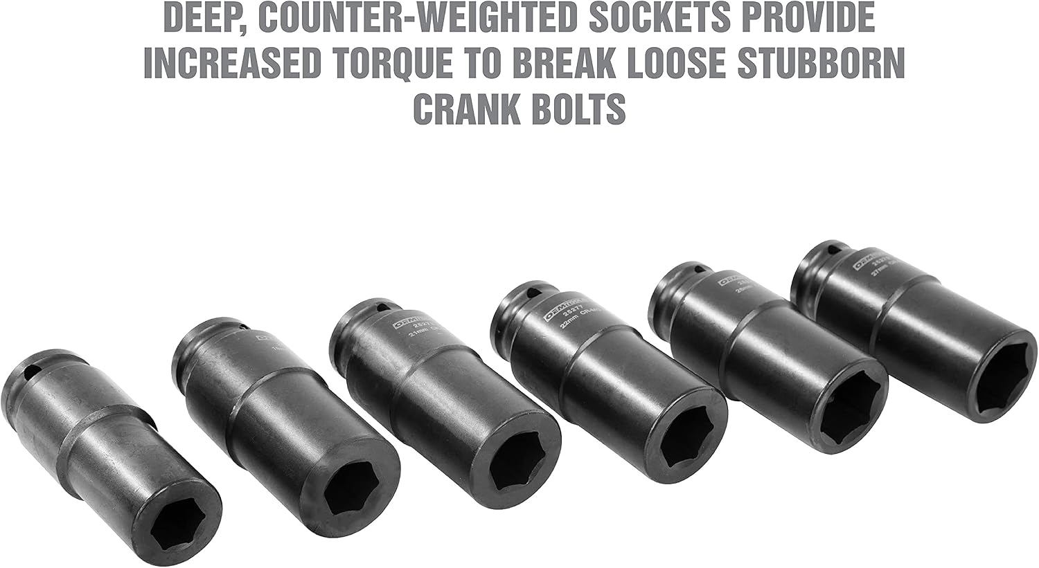 OEMTOOLS 25276 6 Piece Harmonic Balancer Puller Socket Set, Crankshaft Bolt Removal Tool Heavy Duty Impact Sockets, Harmonic Balancer Socket 17mm -27 mm, Chrome Moly Steel, 1/2' Drive