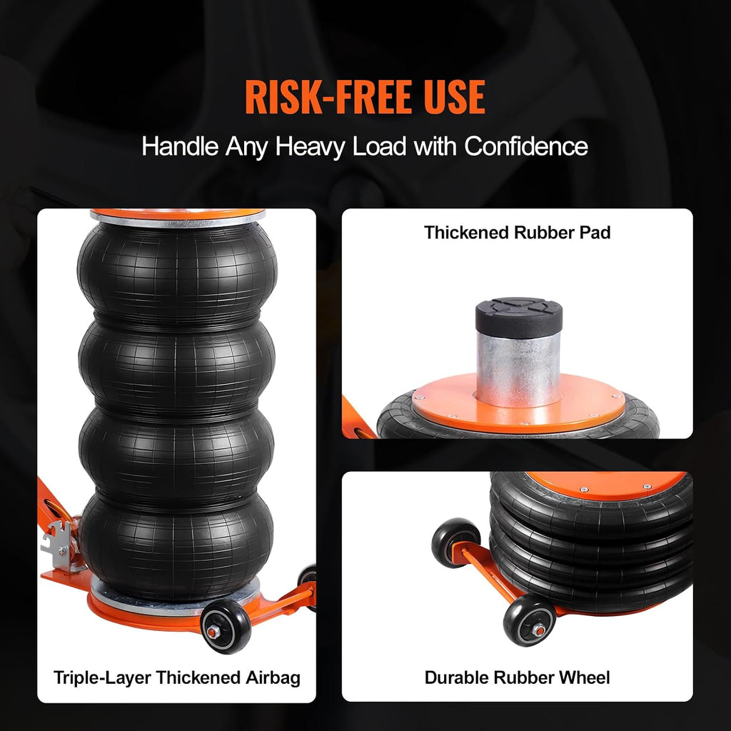 VEVOR Air Jack, 6 Ton/13000 lbs Quadruple Bag Air Jack, Lift up to 26.5', with Heightened Column & Adjustable Handle, Thick Rubber Pad, 2-5 S Fast Lifting Pneumatic Jack for Car, SUV, Pickup Truck
