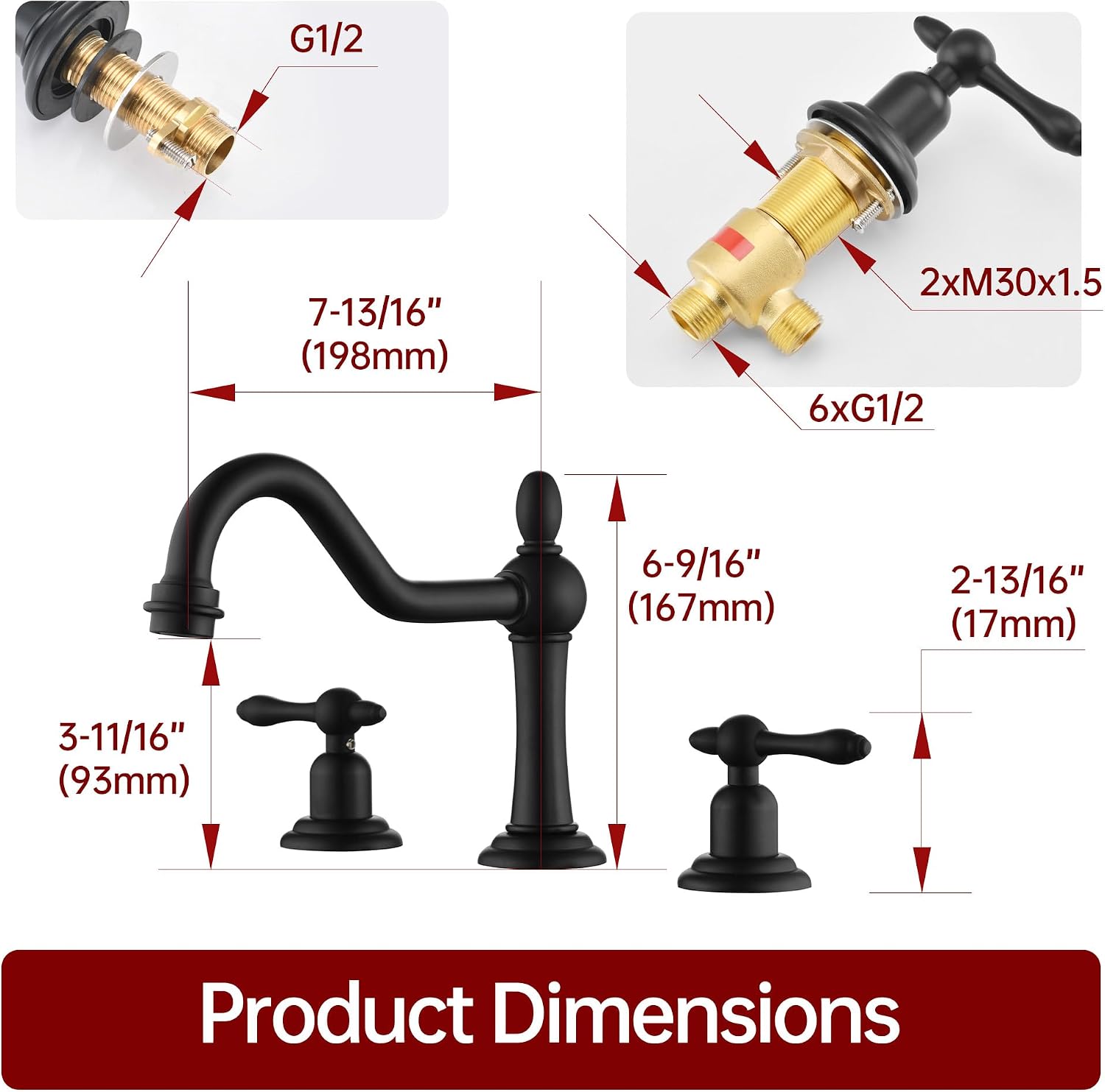 sumerain Matte Black 8 inch Widespread Bathroom Faucet, 2 Handles Vintage Basin Faucet with Swivel Spout