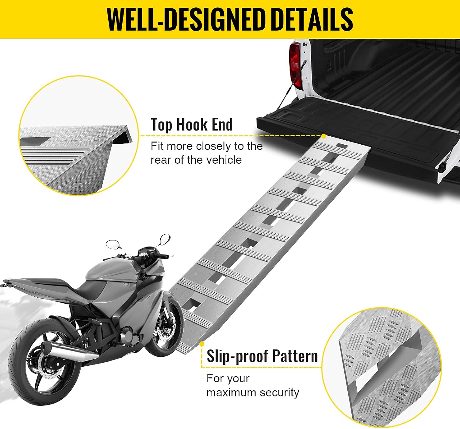 BestEquip 60'' X 12'' Aluminum Trailer Ramps 6000LBS Total Beavertail Hook End 1 Pair 2 Ramps Silver
