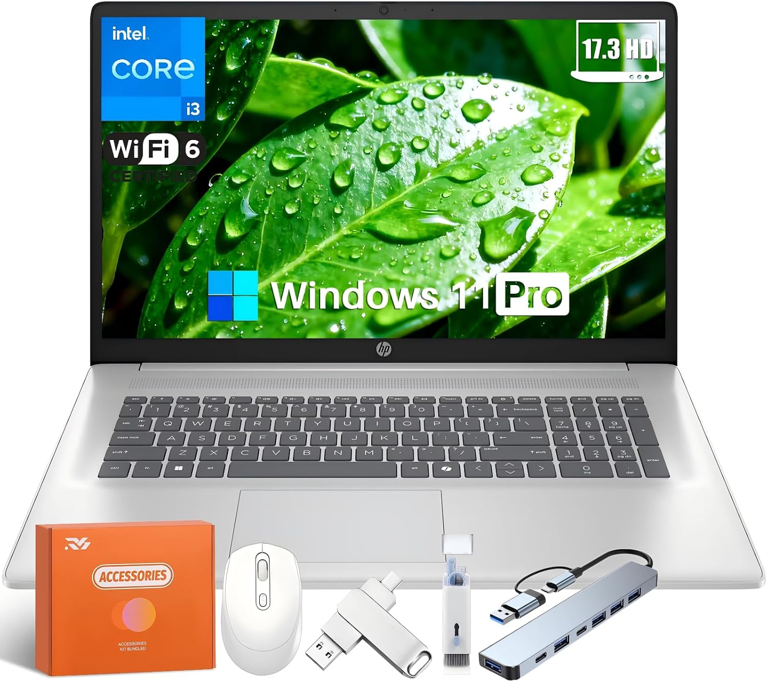HP 2025 17 inch Laptop Computer, Intel 8-Core i3-N305, 17.3' HD+ Anti-Glare Display, 16GB RAM, 512GB SSD, Windows 11 Pro, Ai Copilot, Numeric keypad, HDMI, Wi-Fi 6, for Business Student, w/Accessories