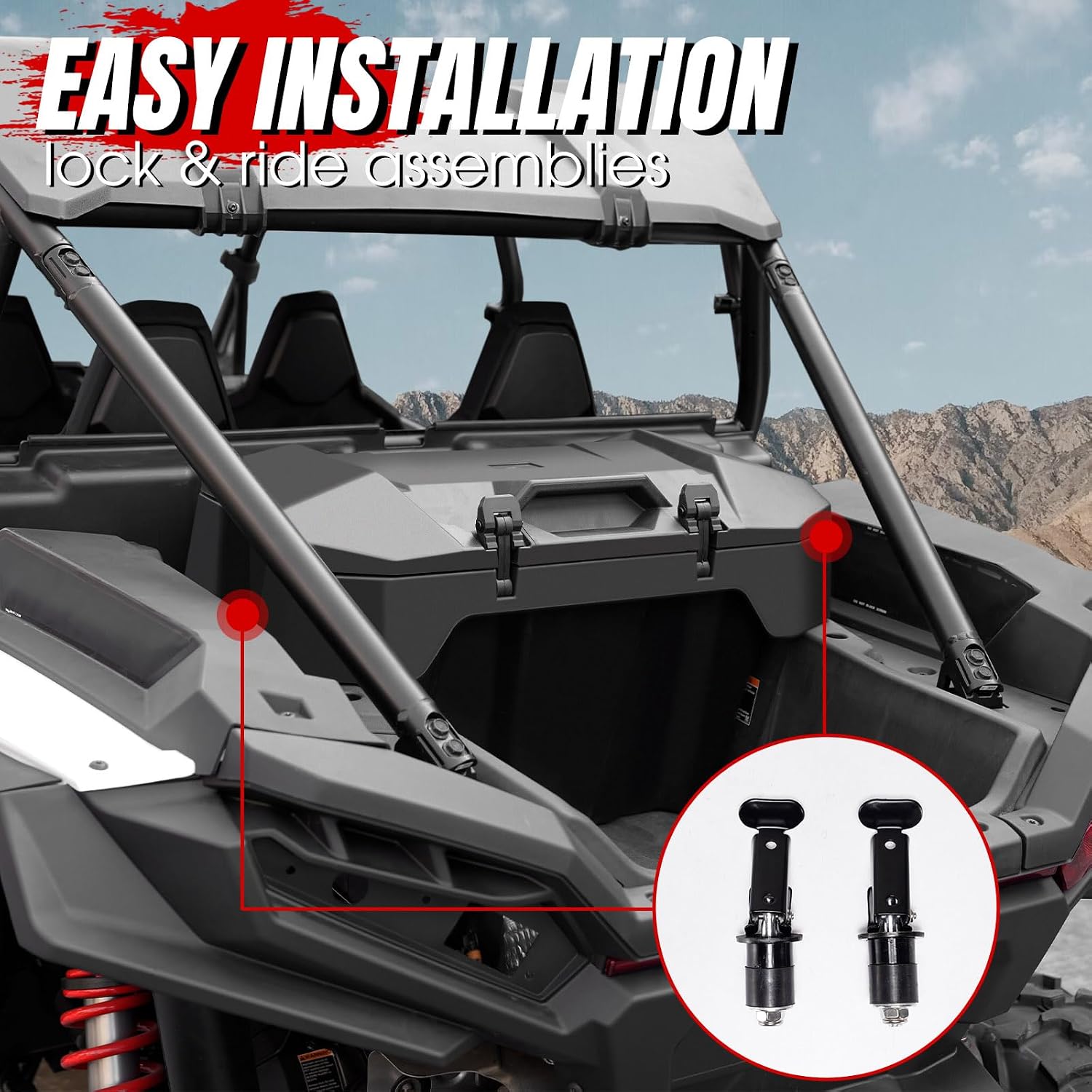 A & UTV PRO 82 QT UTV Rear Cargo Box for 2024-2026 Polaris RZR XP 1000 Accessories, Water Resistant Cargo Storage Bin with Two Lockable Latches for Polaris RZR XP 1000/ XP 4 1000, Replace OEM #2889611