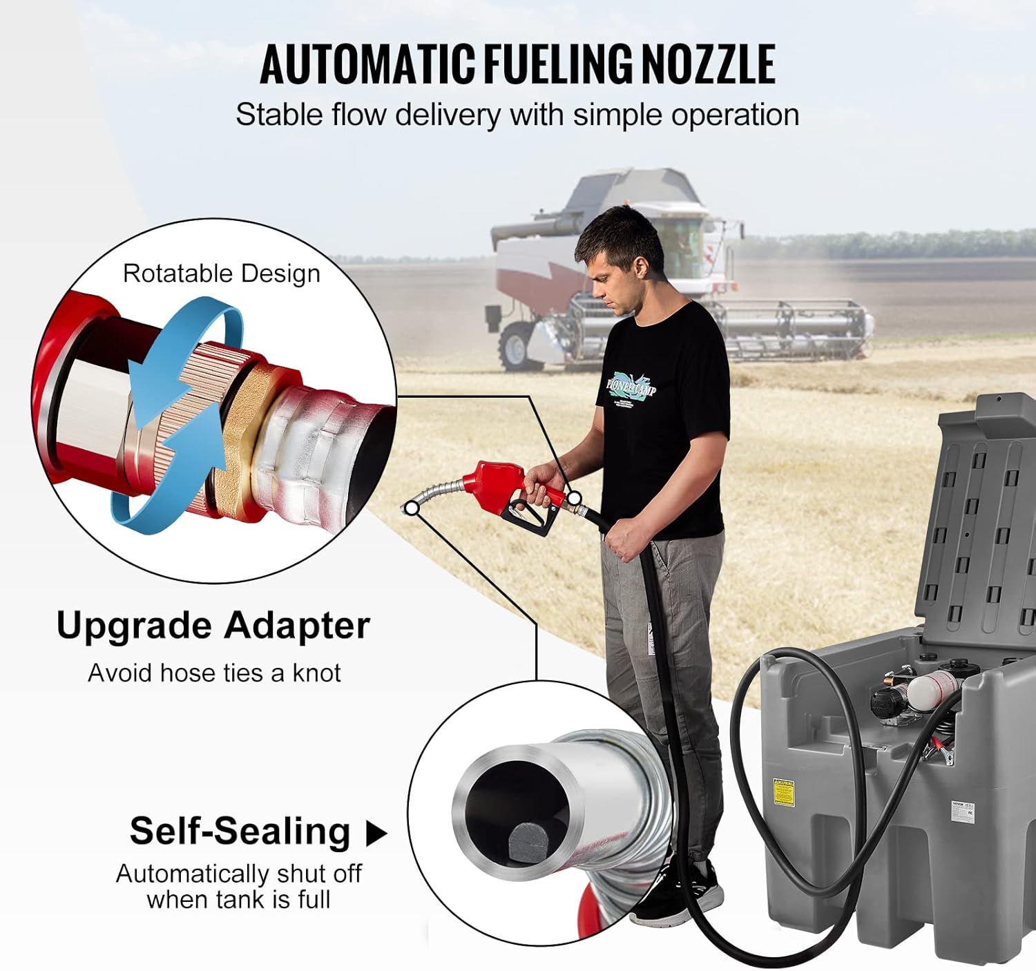 VEVOR Portable Diesel Tank, 116 Gallon Capacity & 10 GPM Flow Rate, Diesel Fuel with 12V Electric Transfer Pump and 13.1ft Rubber Hose, PE Transfer Tank for Easy Fuel Transportation, Gray