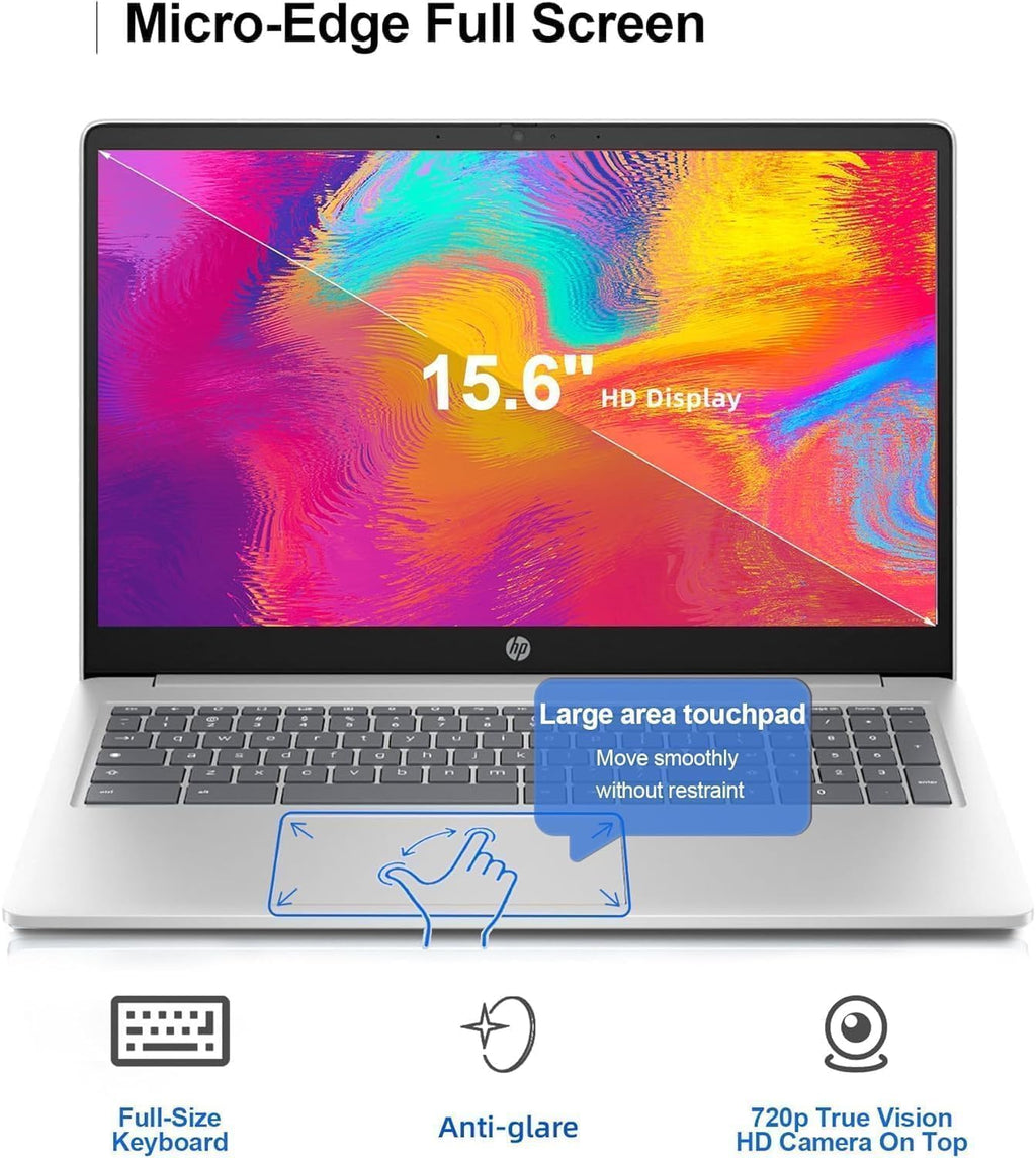 HP Laptop 15 Chromebook in Silver 15.6in HD Pentium Quad Core 8GB RAM 128GB Storage WiFi Webcam 4K Grahics Chrome OS (15a – Renewed)
