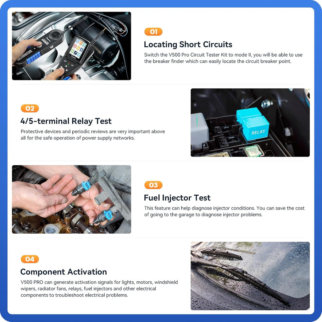 VDIAGTOOL V500 Pro Automotive Circuit Tester, Power Circuit Probe Tester Breaker Finder Tool, 9/30V Electrical Open Short Circuit Finder, Wire Tracer, Multimeter Oscilloscope Relay Injector Test