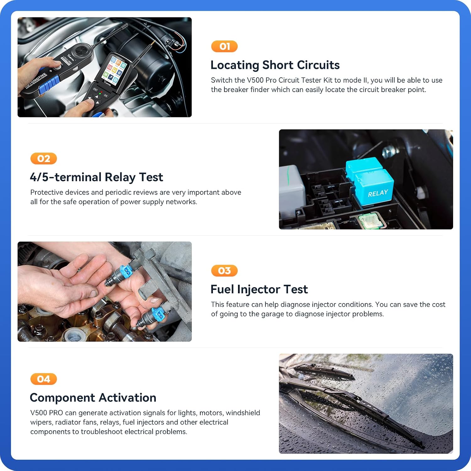 VDIAGTOOL V500 Pro Automotive Circuit Tester, Power Circuit Probe Tester Breaker Finder Tool, 9/30V Electrical Open Short Circuit Finder, Wire Tracer, Multimeter Oscilloscope Relay Injector Test