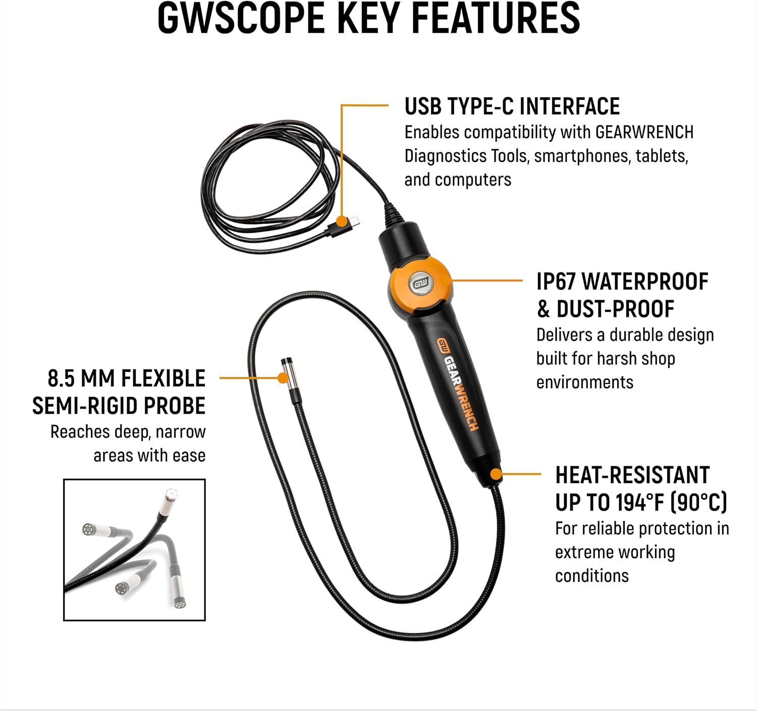 GEARWRENCH 5 pc. Automotive Diagnostic Set with Cart – 10' Bidirectional Diagnostic Tablet, TPMS Programming Tool & 20 Rubber Valve Sensors, HD USB-C Endoscope Camera, Mobile Work Cart | GWSMARTMOD