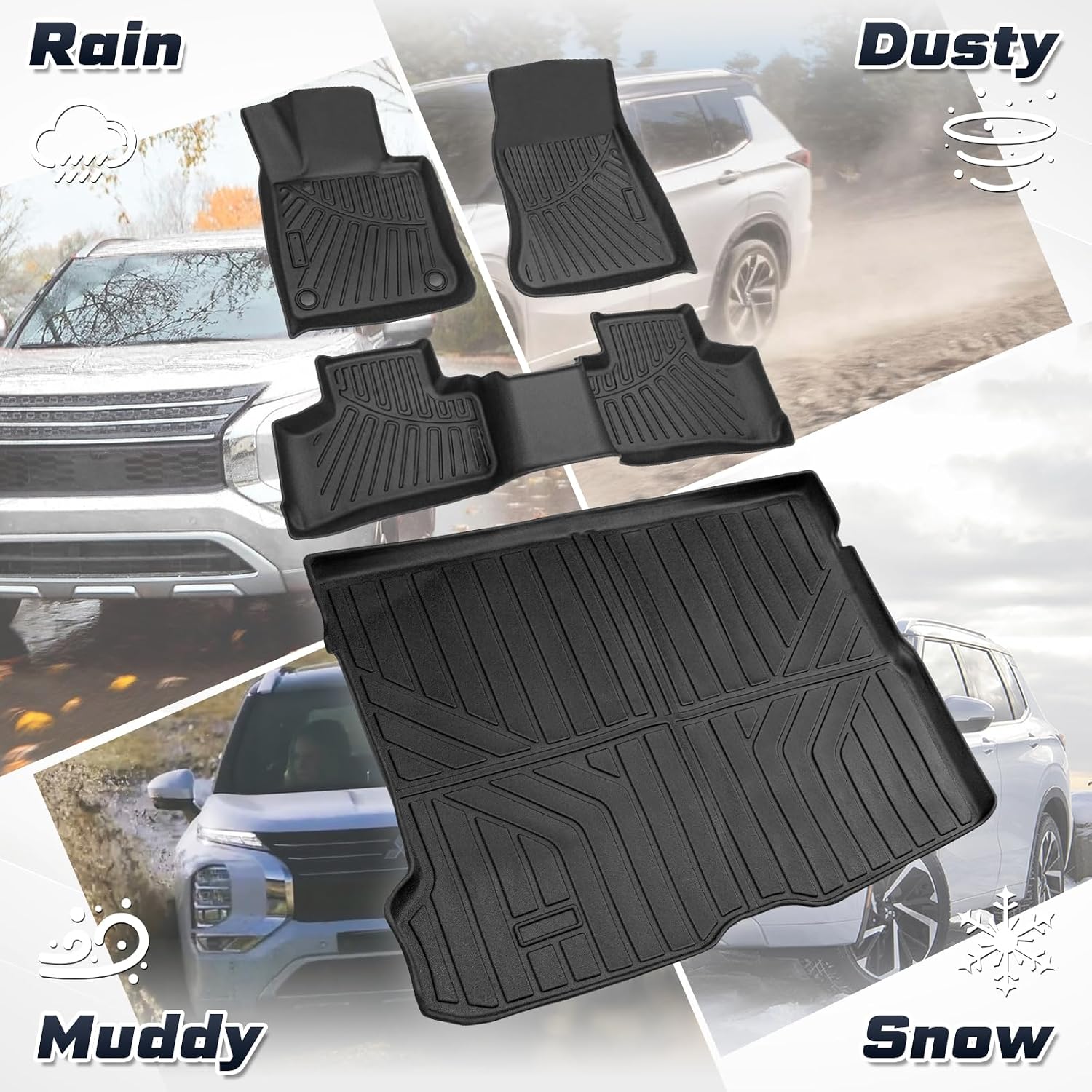 Sunsdrew Floor Mats for 2023-2025 2026 Mercedes Benz GLC 300/GLC 350e/GLC 43 AMG (Not for Coupe), All Weather Floor Liners & Rear Trunk Mat for GLC Accessories, TPE Rubber, Raised Edge