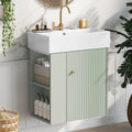 21.6-inch Bathroom Vanity with Sink, Wall-Mounted Vanity Cabinet with Storage Cabinet & Left Two-Tier Shelf, Solid Wood Bath Organizer with Ceramic Sink for Bathroom, Green
