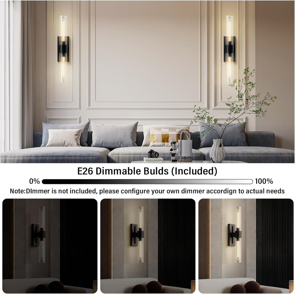 Brass Wall Sconces Set of 2, Bathroom Sconces Wall Lighting, Black Sconces Wall Lighting with Clear Glass Wall Lamp,Wall Mount Lamps Wall Lights for Vanity Light Bedroom Living Room Hallway