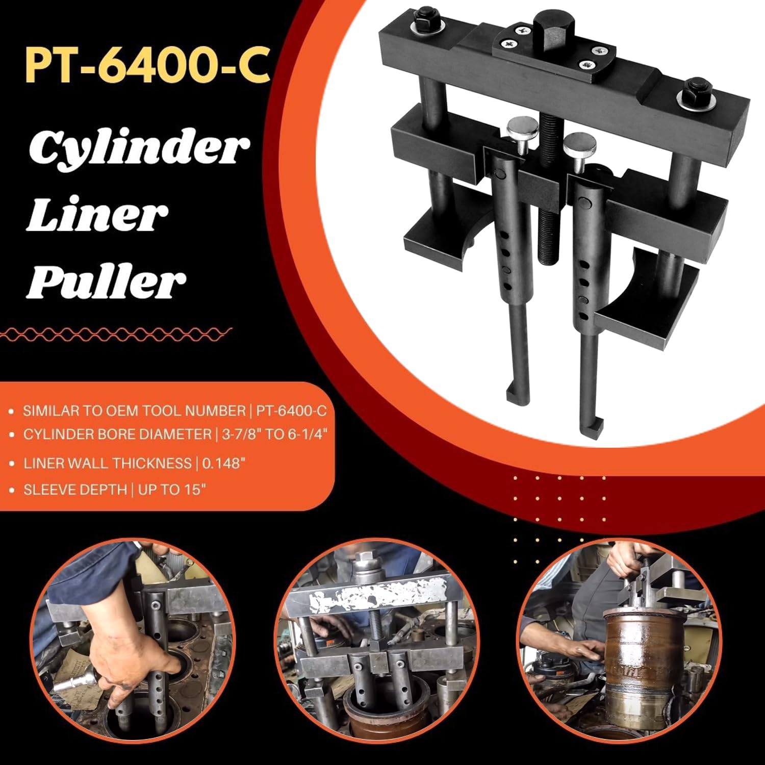 Universal Cylinder Liner Puller Heavy Duty Fits for Mack Cummins CAT Caterpillar Works on Wet Liner from 3-7/8'to 6-1/4'Bore, Replace for OEM PT-6400-C 3376015 M50010-B