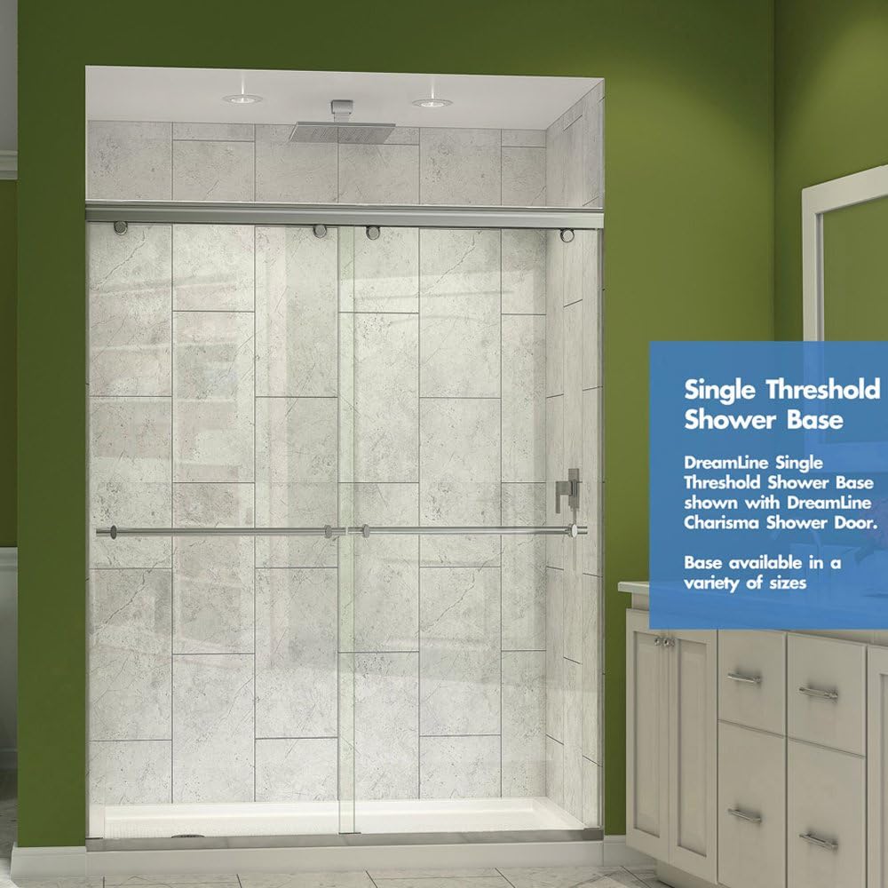DreamLine SlimLine 32 in. D x 54 in. W x 2 3/4 in. H Center Drain Single Threshold Shower Base in Biscuit, DLT-1132540-22