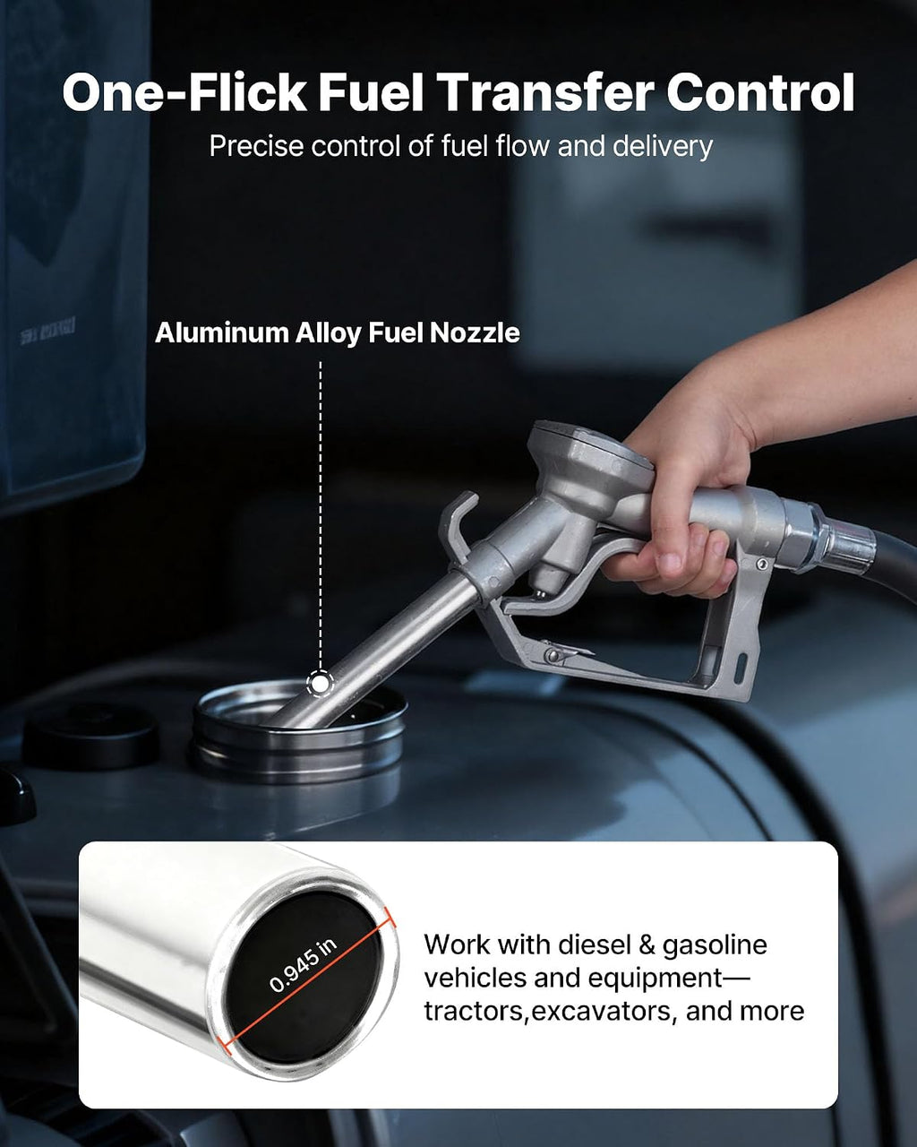 VEVOR Fuel Transfer Pump, 12V DC 15 GPM, Cast Iron Diesel Transfer Pump Kit, with Manual Nozzle, Discharge Hose, Overheat Protection, Power Cable, Explosion-Proof, for Gasoline Diesel Kerosene & More
