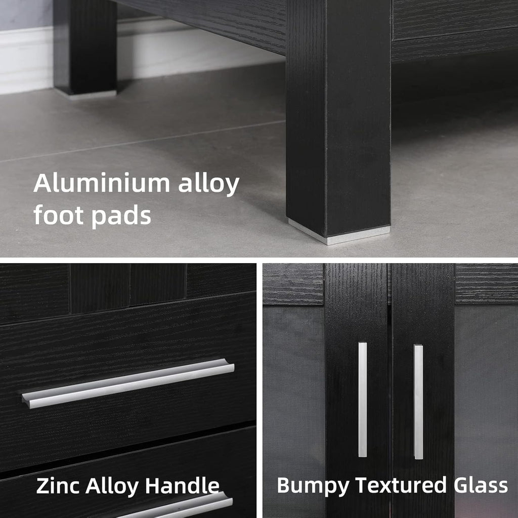 UEV 24' Black Bathroom Vanity with Ceramic Vessel Sink, Modern Bathroom Vanity Cabinet, Pop Up Drain and 30% Water-Saving Design, Faucet, Soft Closing Drawers/Doors, Mirror Not Included(A07)