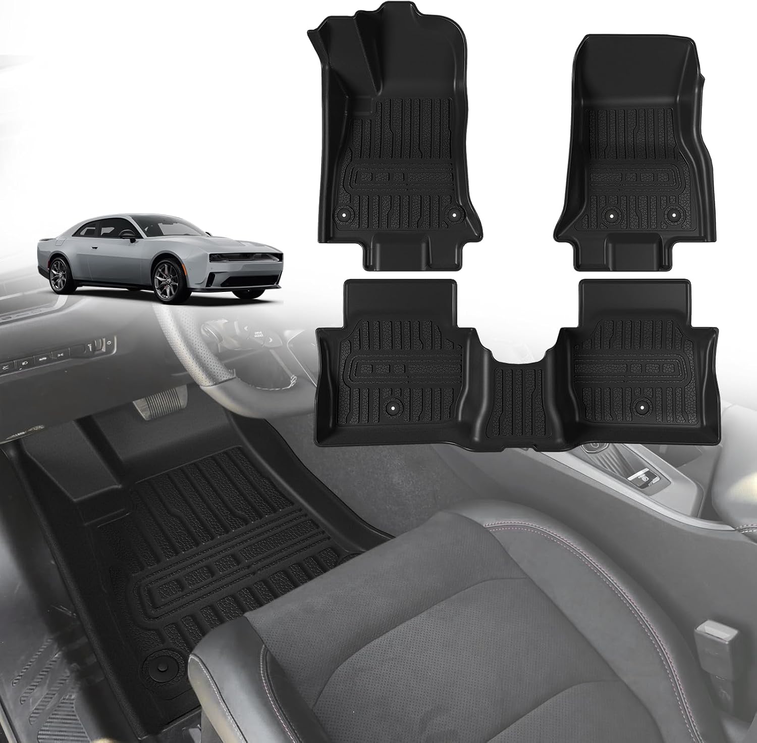 TripleAliners All-Weather Mats Compatible with 2026 2025 2024 Dodge Charger EV Accessories Floor Liners Trunk Cover Custom Fit TPE Heavy-Duty Liners (Floor Mats)