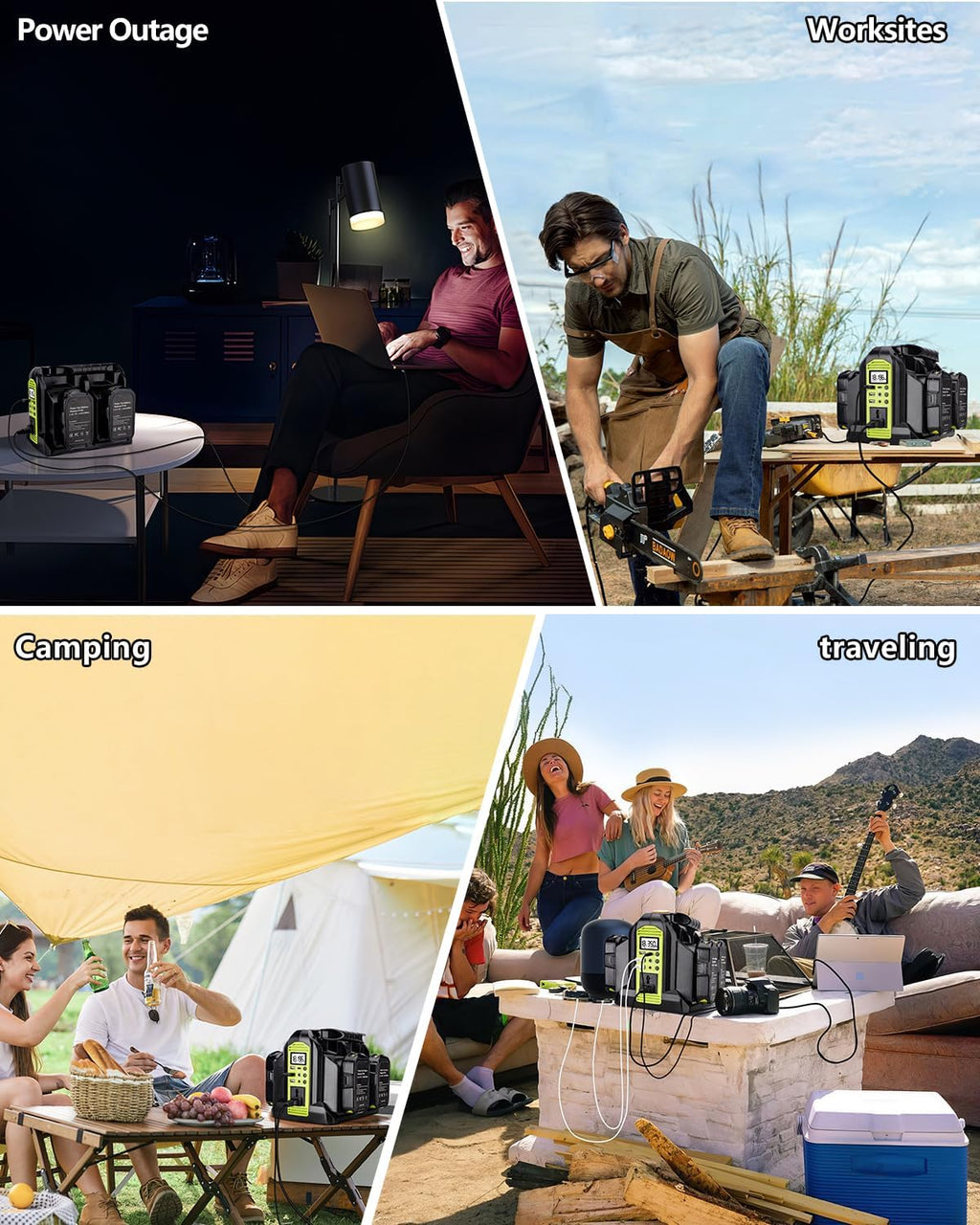 Taingwei 350W Power Inverter for Ryobi 18V Battery, 4-Ports DC 18V to AC 110-120V Battery Inverter with 3 USB-A Port, 1 USB-C Port,300lm LED Light for Outdoors Camping Emergency(Tool Only)