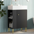 21.6-Inch Bathroom Vanity with Sink, Free Standing Vanity Cabinet with Storage Cabinet & Left Two-Tier Shelf, Solid Wood Bath Vanity Organizer with Ceramic Sink for Bathroom, Black