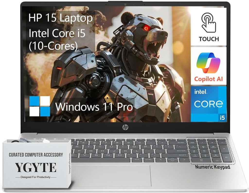 HP 15.6 Laptop Touchscreen Computer, Intel 10-Core i5, Touch Screen Laptop 15 Inch, 16GB RAM 512GB SSD, Windows 11 Pro, 10-Key Number Pad, Killer Wi-Fi 6E