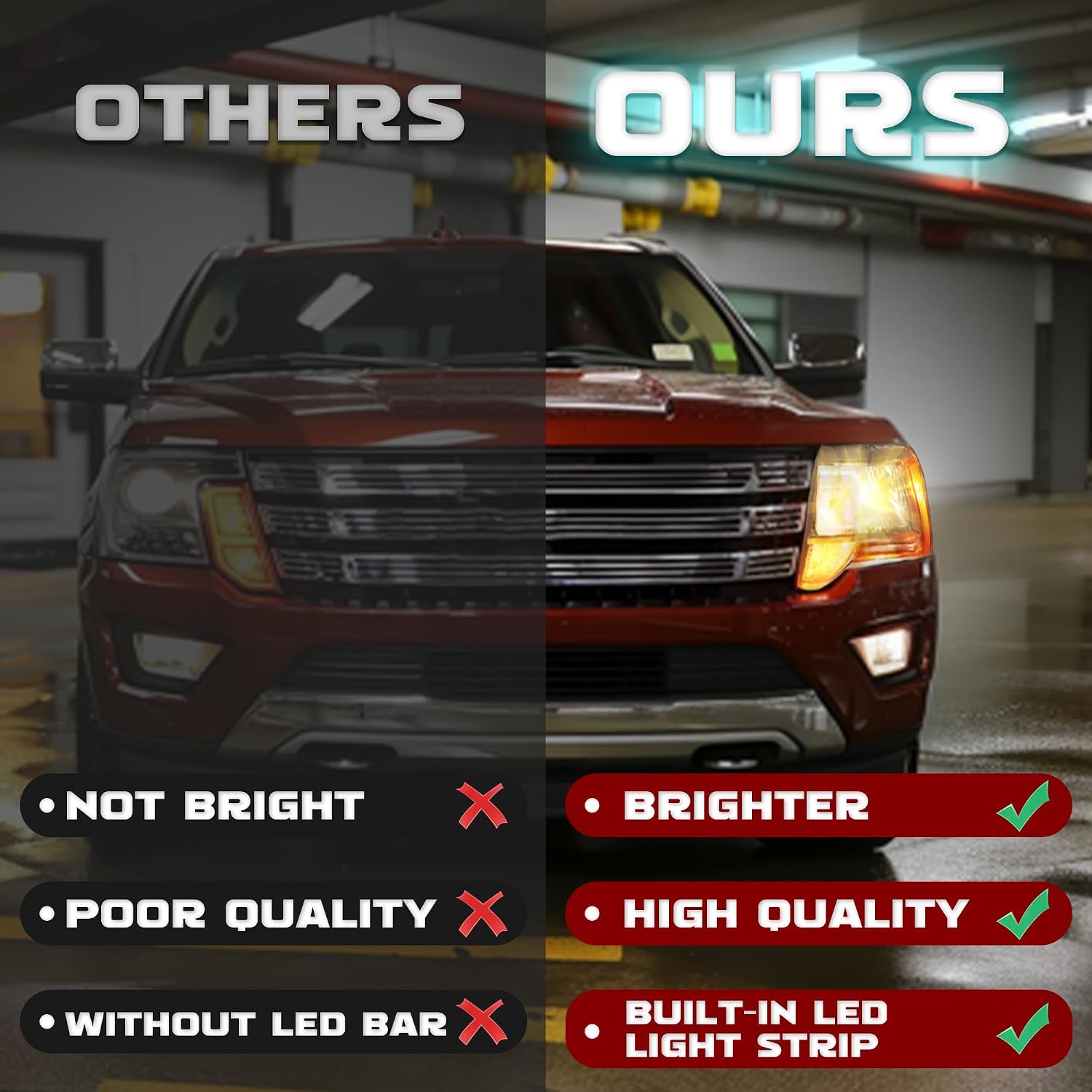 HECASA Left Headlight w/LED Indicator Compatible with 2015 2016 2017 Ford Expedition Replacement for FO2502346 Headlamp Front Light Lamp w/Bulb Driver Side Clear Lens & Chrome Housing